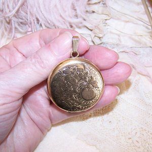 Vintage Danecraft Gold Filled Locket Pendant - Round with Etched Leaf Front
